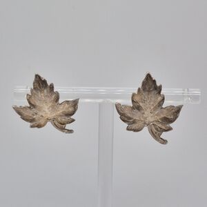 Vintage Or Antique Sterling Silver Leaf Earrings.  Maple Leaves.
